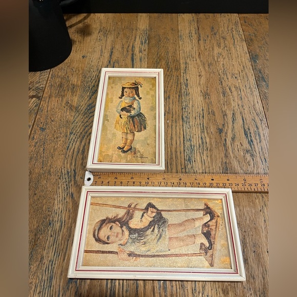 📍🧡M. MEDEIROS – Pair of Framed Vintage Prints – Girls with Swing & - Picture 7 of 7